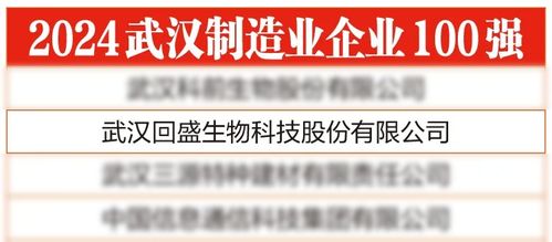 回盛生物榮登 2024武漢制造業(yè)企業(yè)100強(qiáng) 榜單